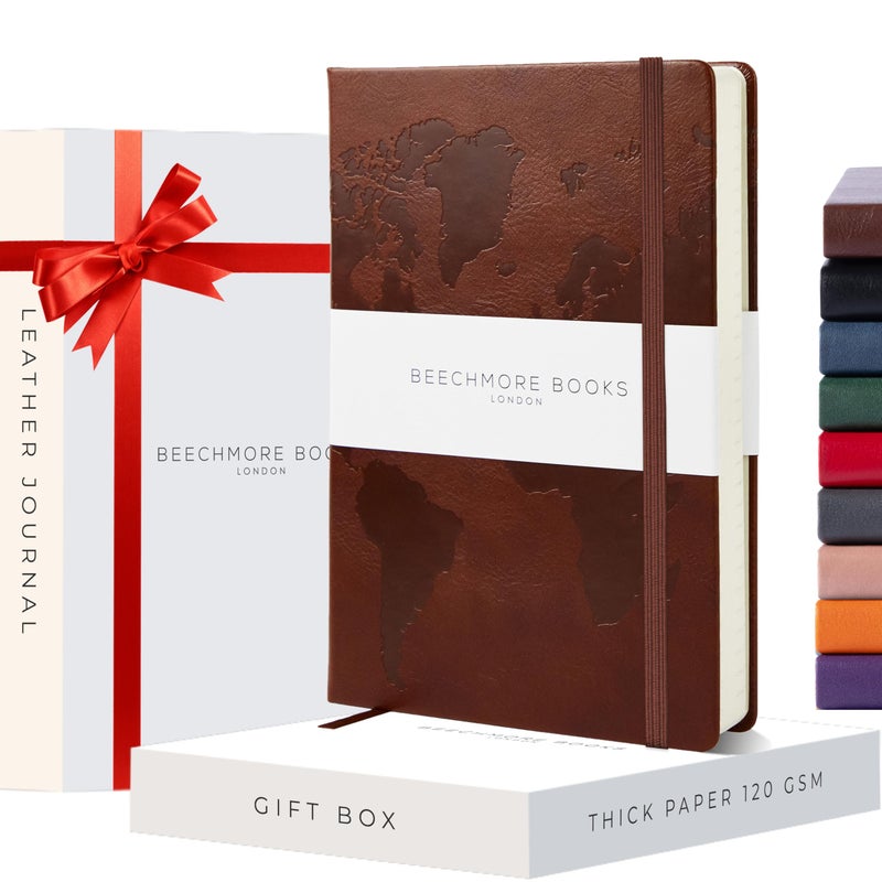 BEECHMORE BOOKS Travel Planner, Brown | Vegan Leather Hardcover with Thick 120gsm Lined Paper | Travel Checklists & 8 Trip Sections | Gift Box | for Gap Year Travelers, Honeymoon & Holidays - Image 1